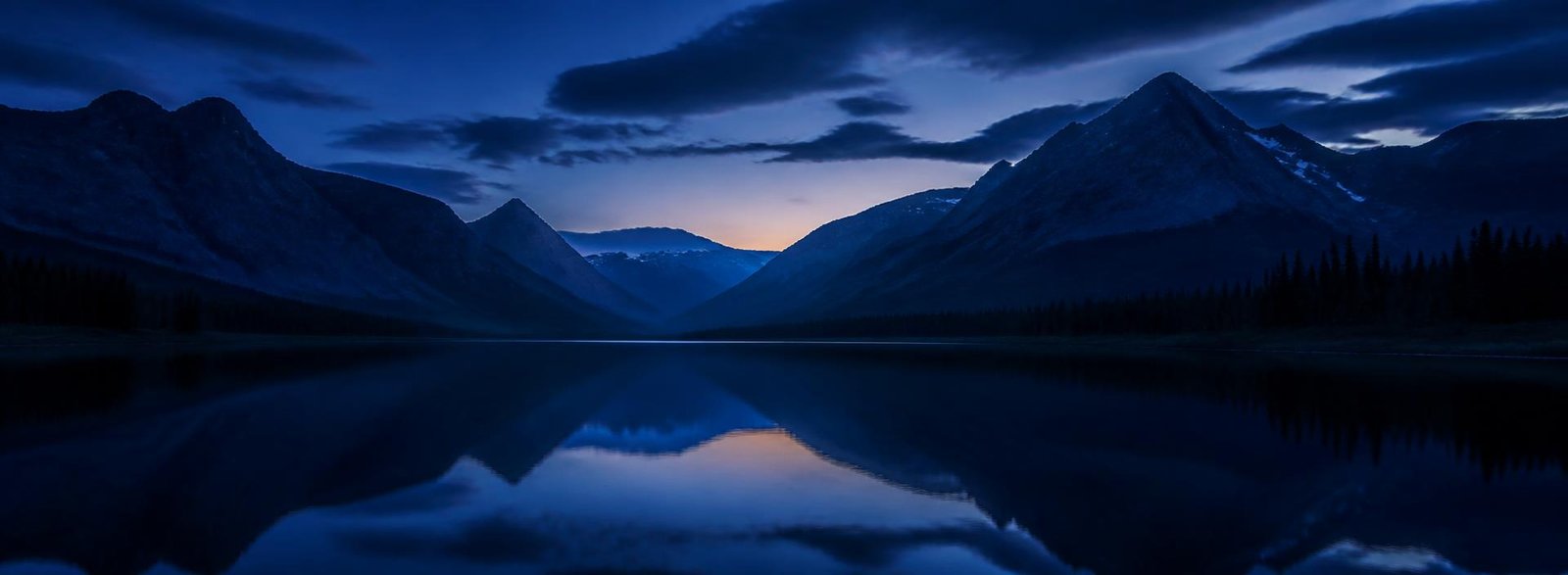 Mountain lake at dusk